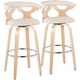 Gardenia 30" Swivel Bar Stool in Natural Wood & Cream Leatherette with Chrome Footrest (Set of 2)